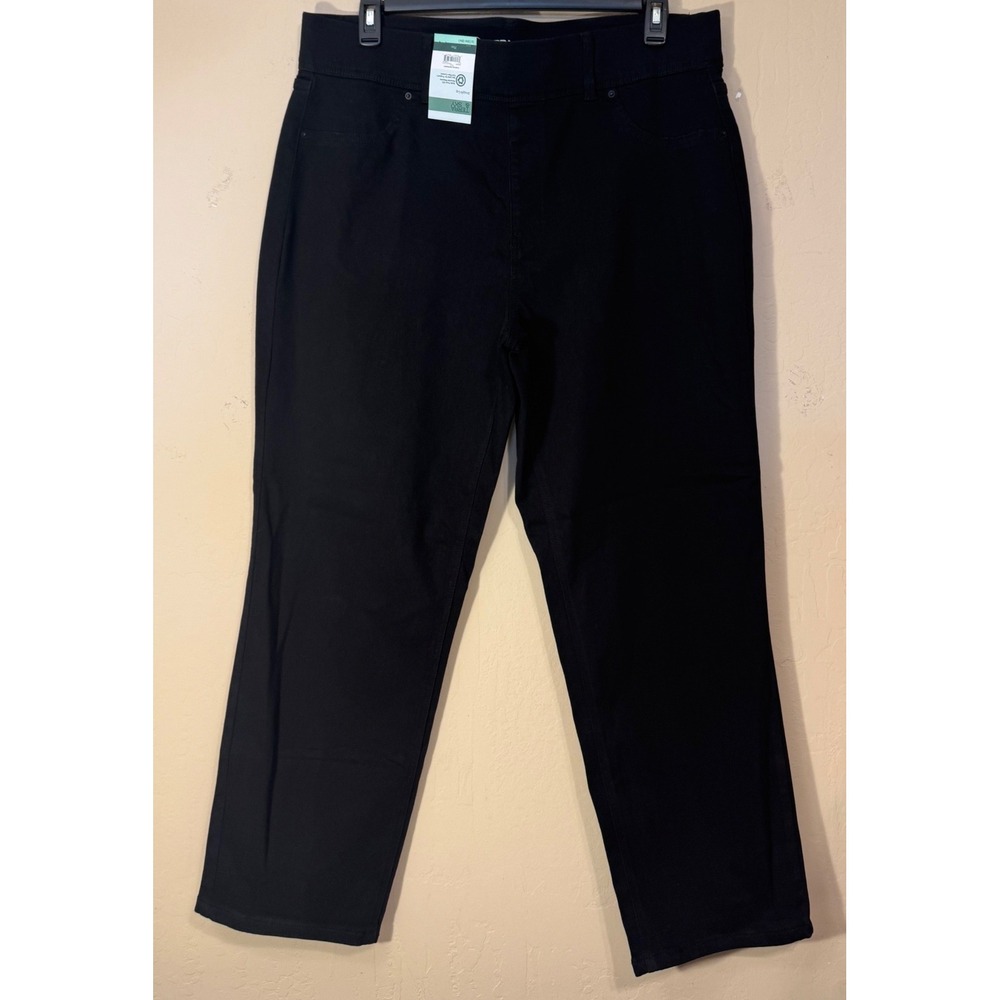 Terra & Sky Pants Women 1X Black Straight Leg Pull On Stretch Denim Stretch NEW